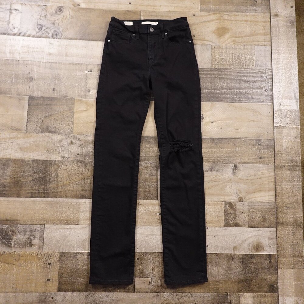 Levi’s Premium 724 High Rise Straight Jeans Women’s W25 L32 Black Distressed